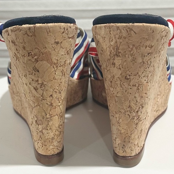 🌺CHRISTIAN LOUBOUTIN 🌺 Red White Blue Cork Wedges Size: 37.5 - Picture 5 of 11